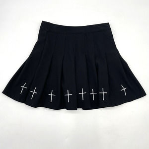 XMM Goth Cheer Black Stretch High Waisted Pleated Crosses Mini Skort S 12.5"x14"